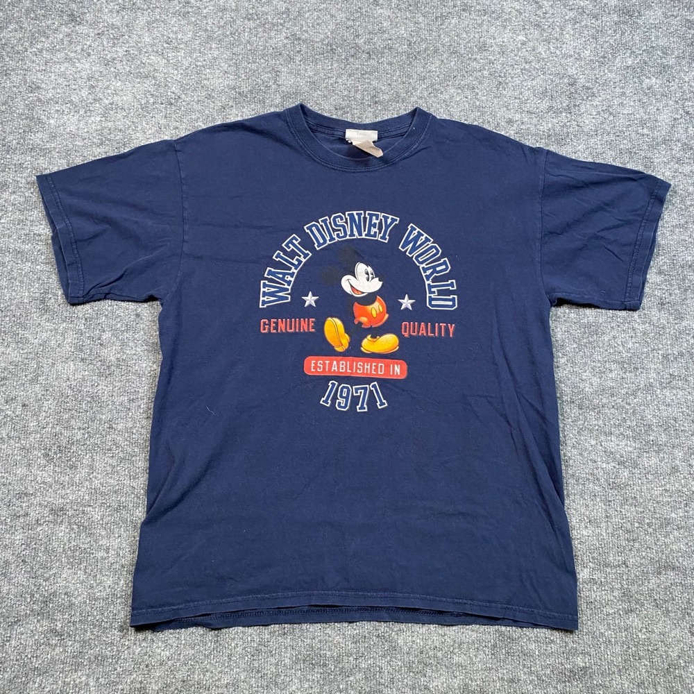 Walt Disney World Mickey Mouse Navy Blue Graphic T-Shirt Mens Large 1971 Tee